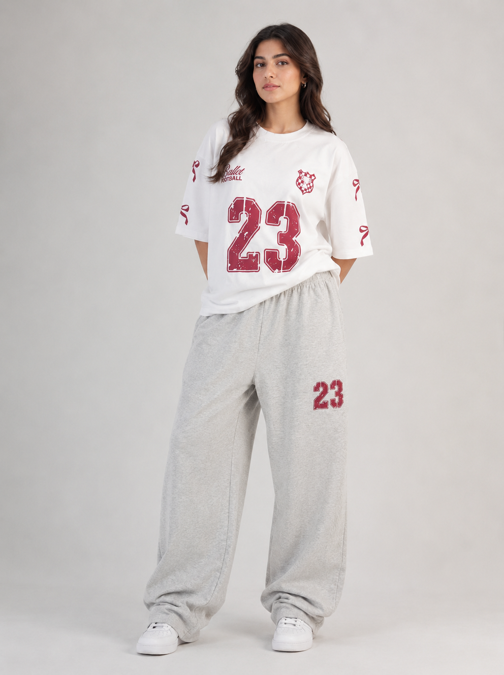 Retro Sport Edit "23" Graphic Tee & Grey Wide-Leg Jogger Set