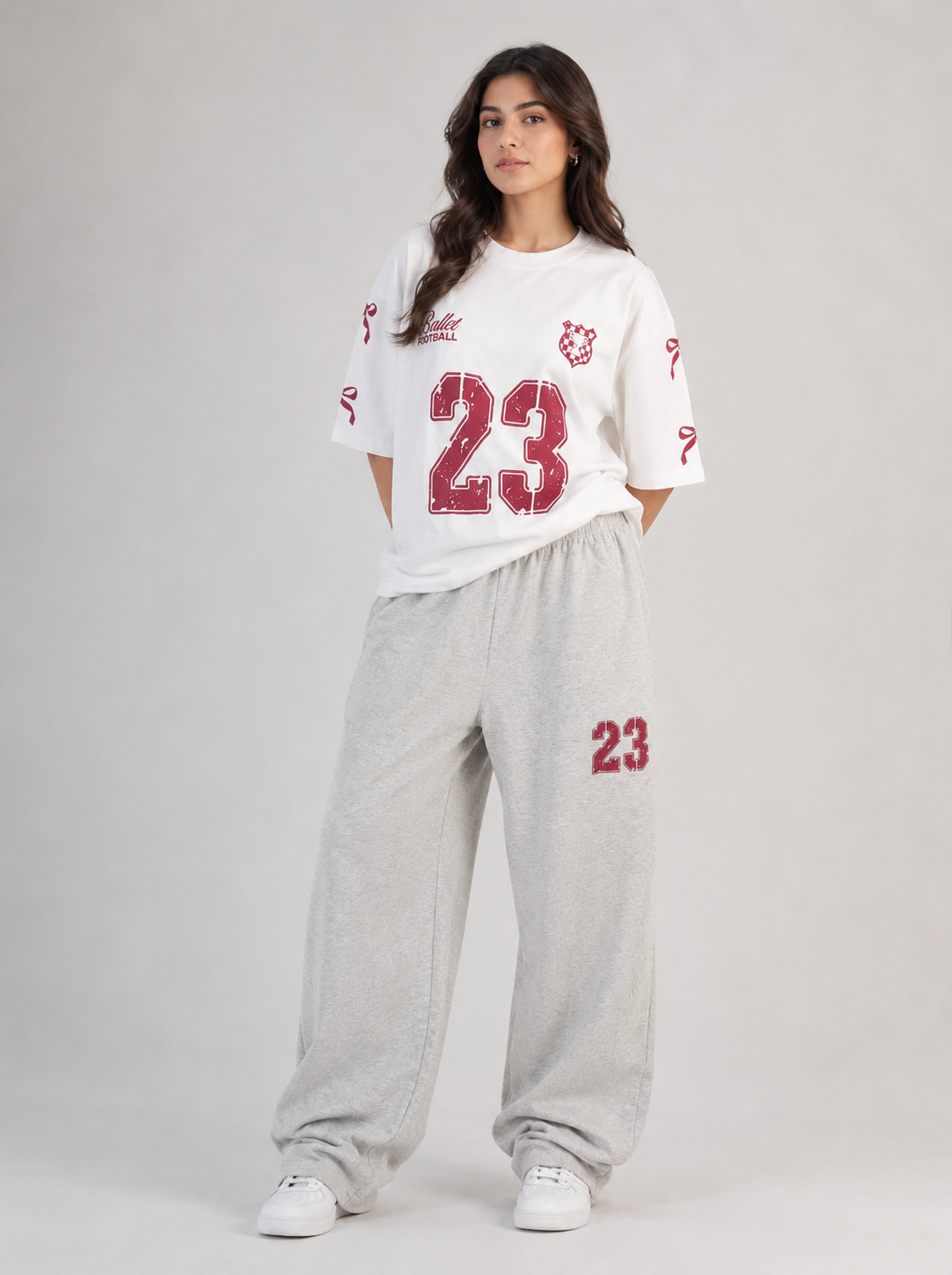 Retro Sport Edit "23" Graphic Tee & Grey Wide-Leg Jogger Set