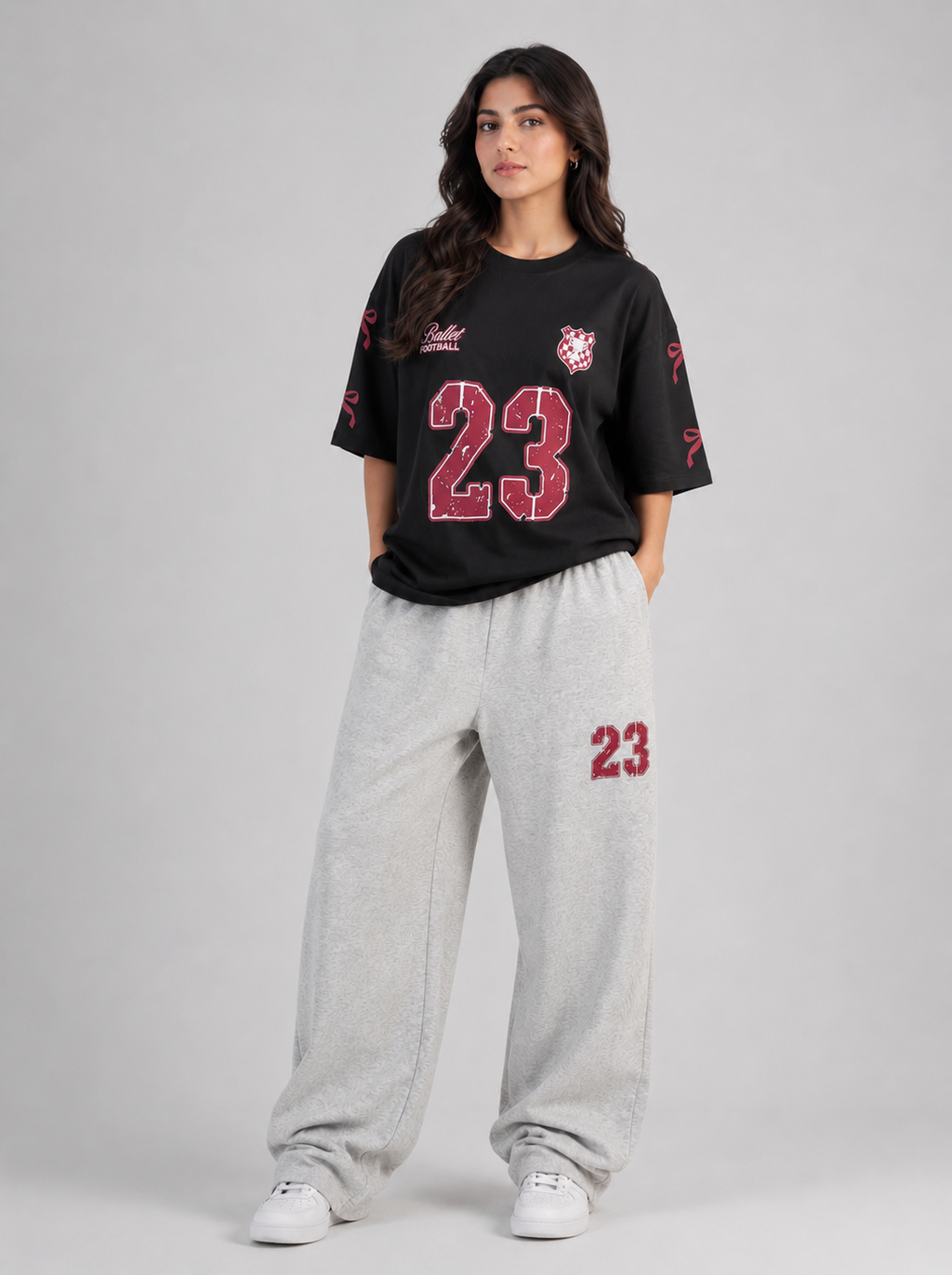 Retro Sport Edit "23" Graphic Tee & Grey Wide-Leg Jogger Set
