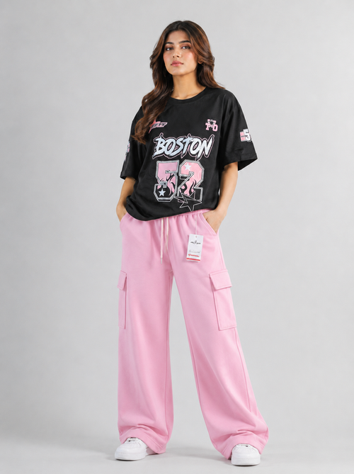 Blush Drift “Boston 52” Oversized Tee & Pink Cargo Wide-Leg Set