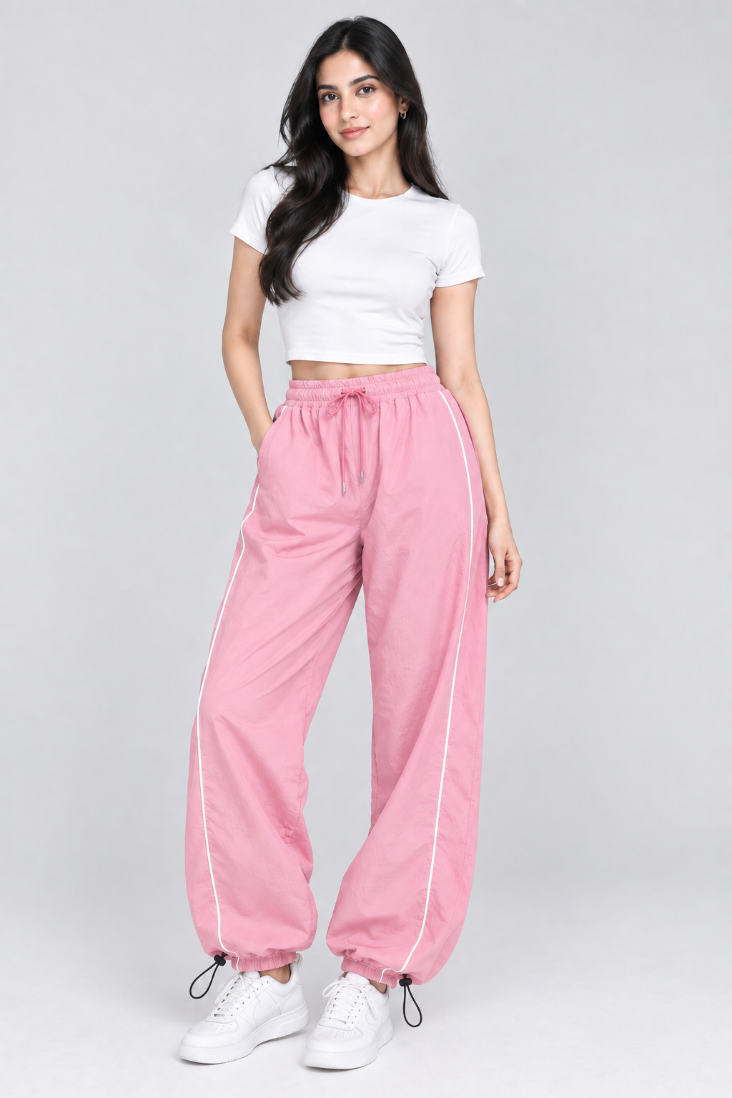 Womens Trendy Side-Stripe Baggy Jogger Trousers
