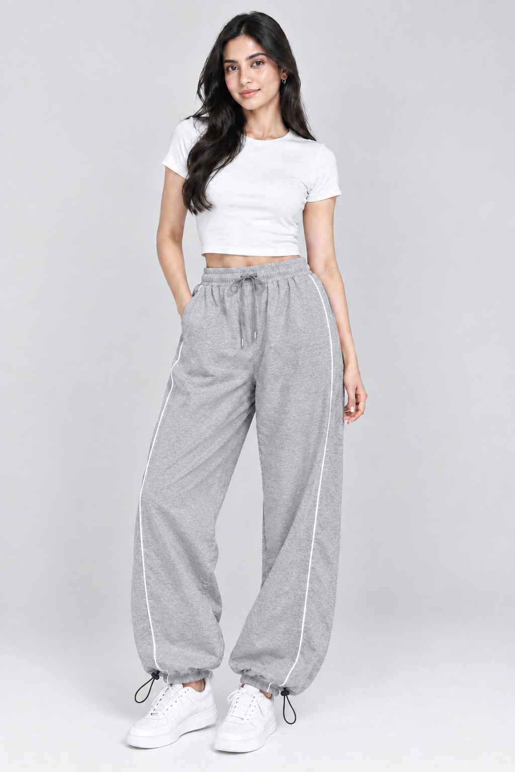 Womens Trendy Side-Stripe Baggy Jogger Trousers