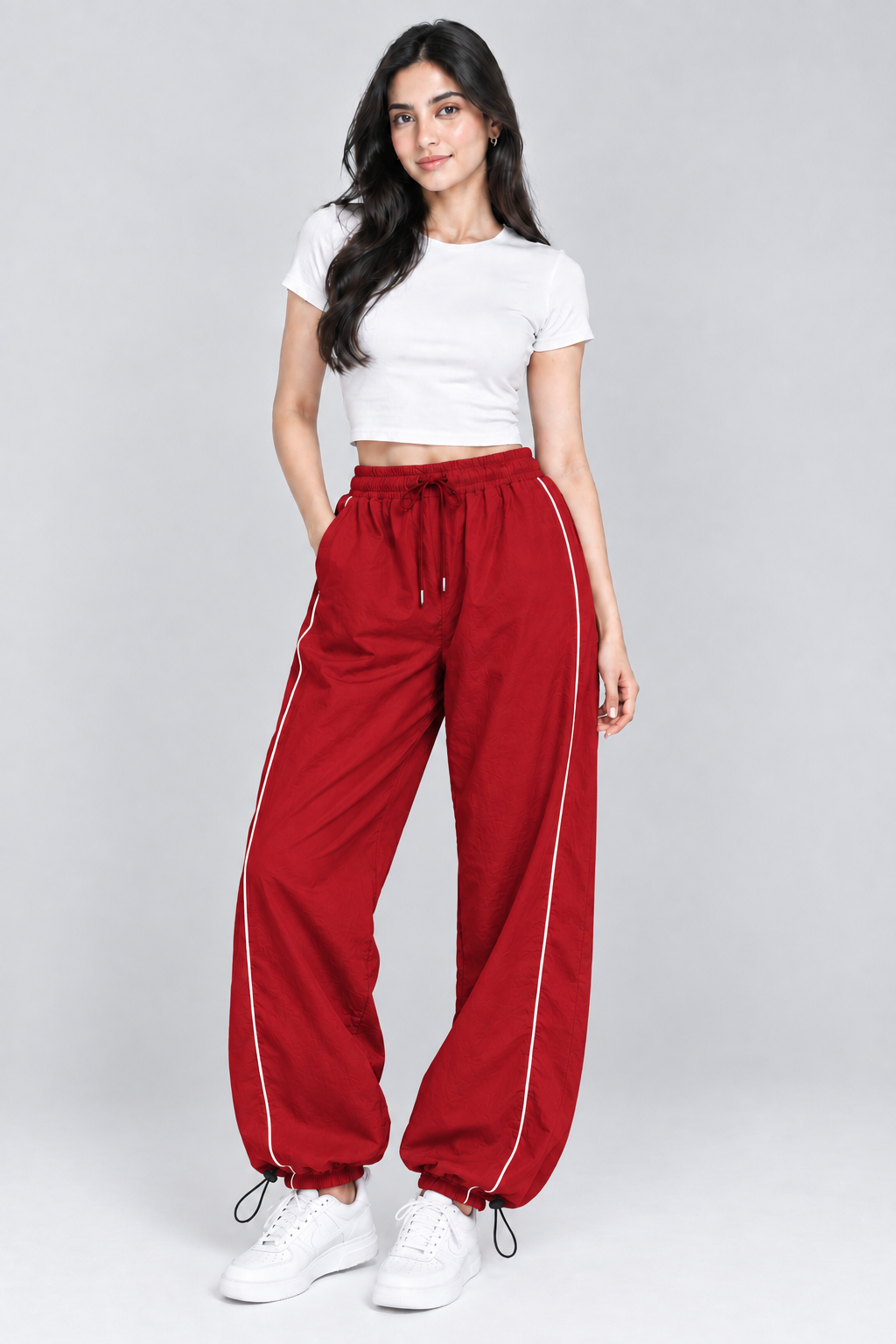 Womens Trendy Side-Stripe Baggy Jogger Trousers