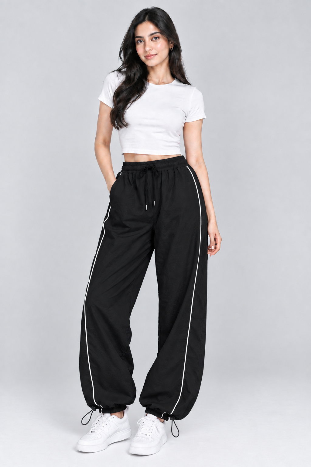 Womens Trendy Side-Stripe Baggy Jogger Trousers