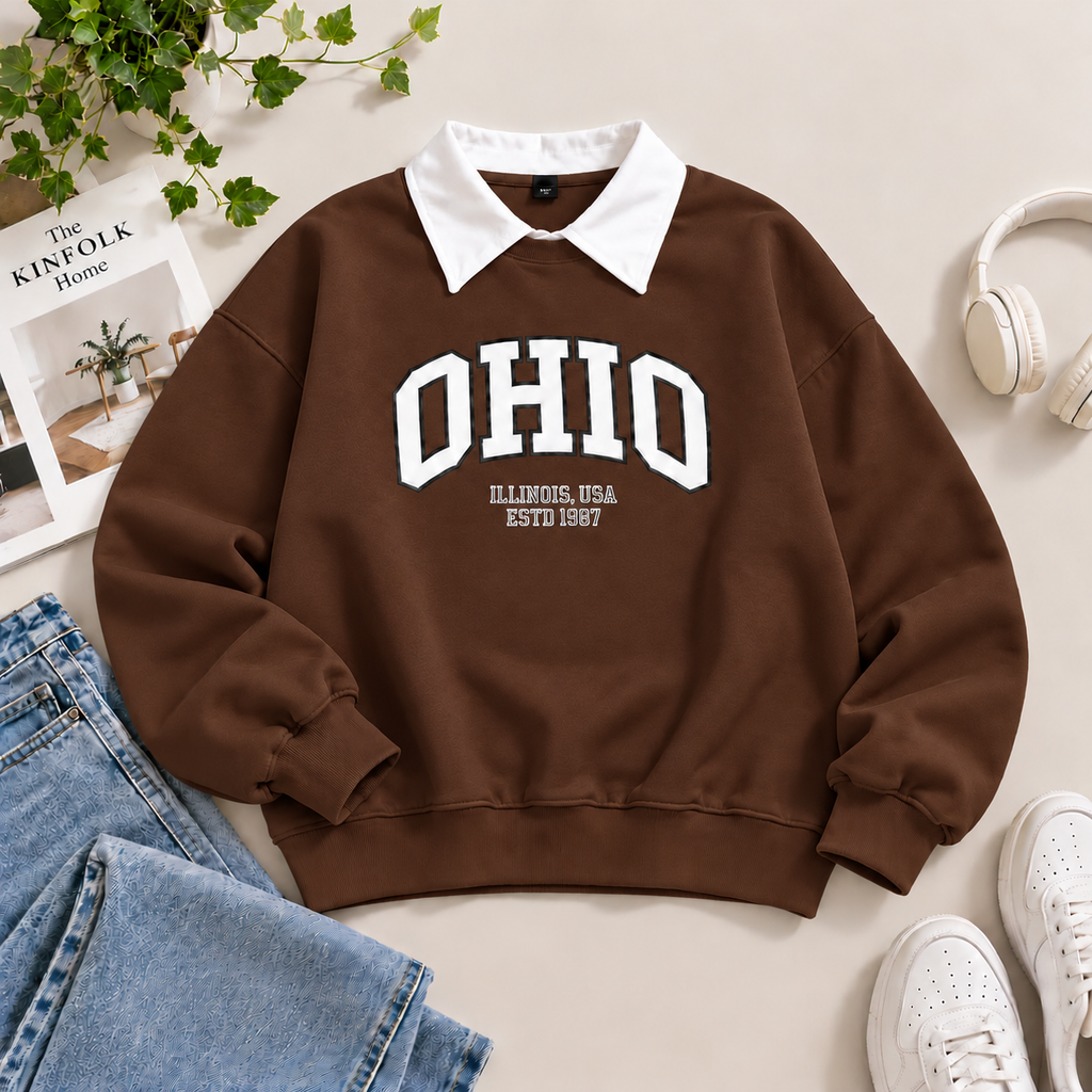 Vintage Ohio Oversized Sweatshirt – Preppy Collar Edition -