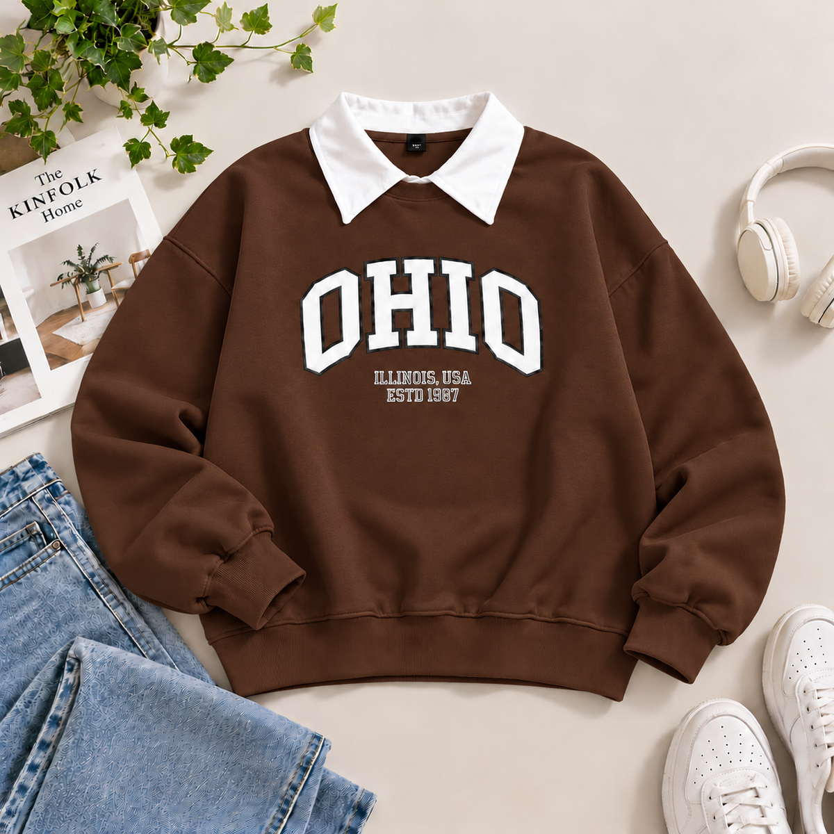 Vintage Ohio Oversized Sweatshirt – Preppy Collar Edition -