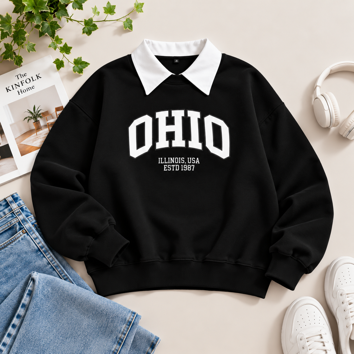 Vintage Ohio Oversized Sweatshirt – Preppy Collar Edition -