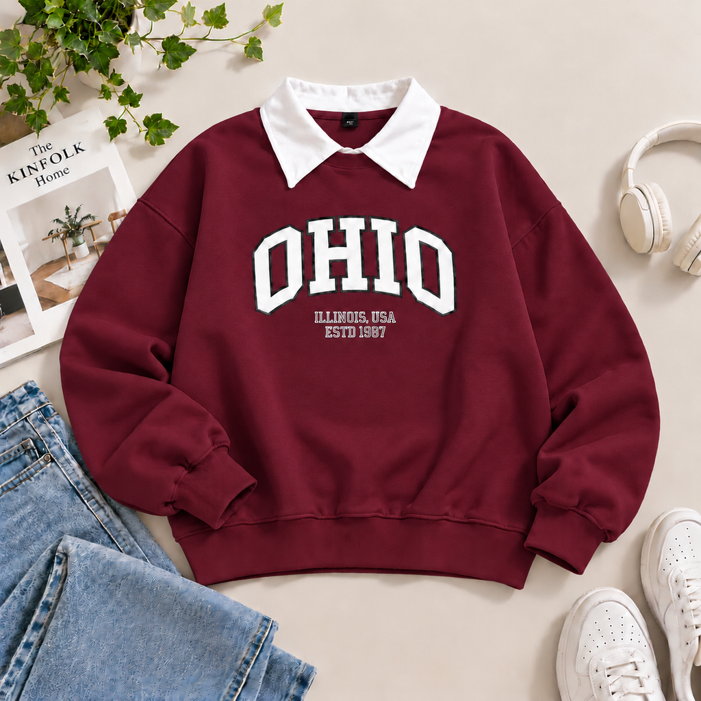 Vintage Ohio Oversized Sweatshirt – Preppy Collar Edition -