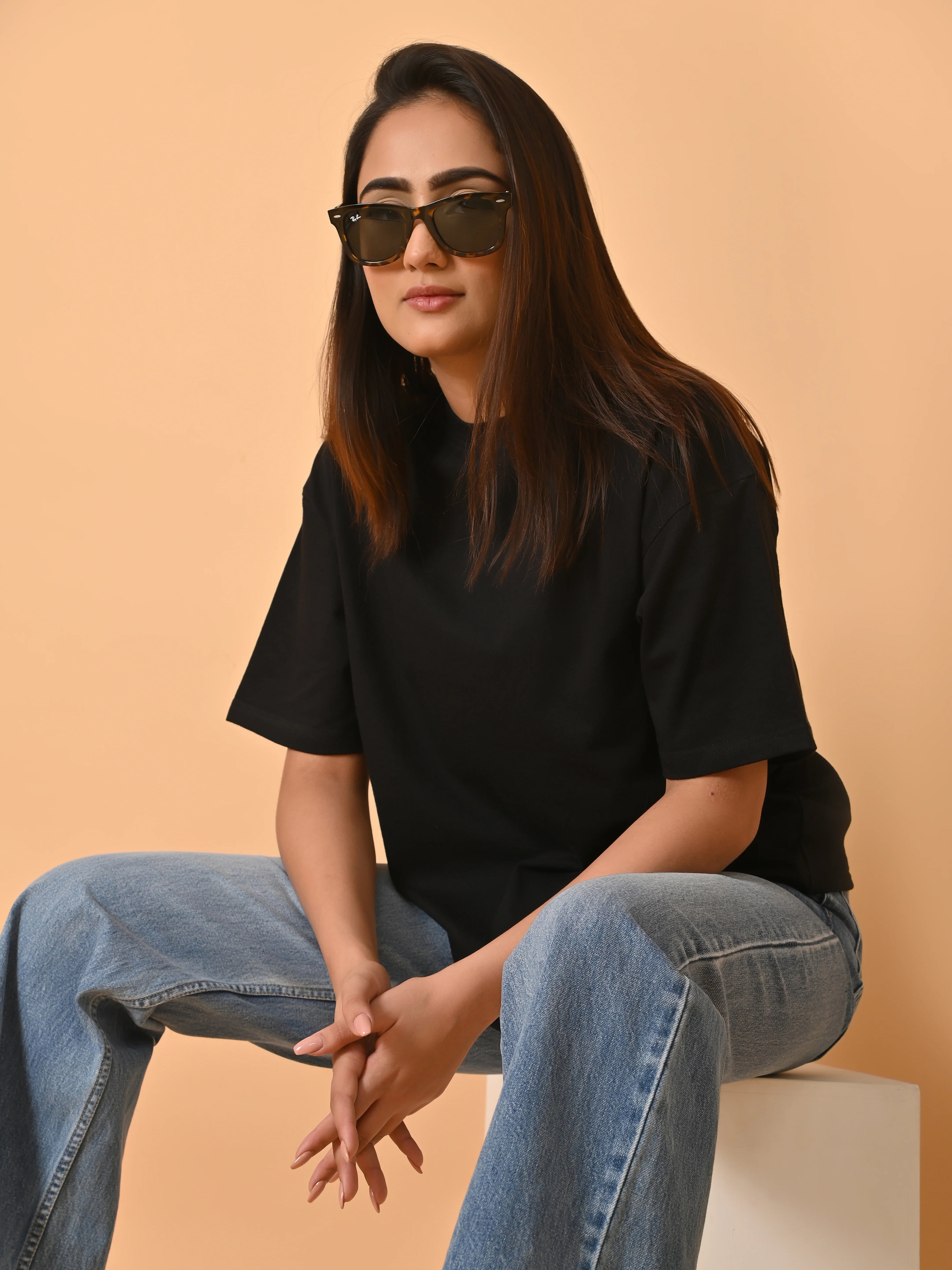 Womens Black Trendy Oversized Tshirt