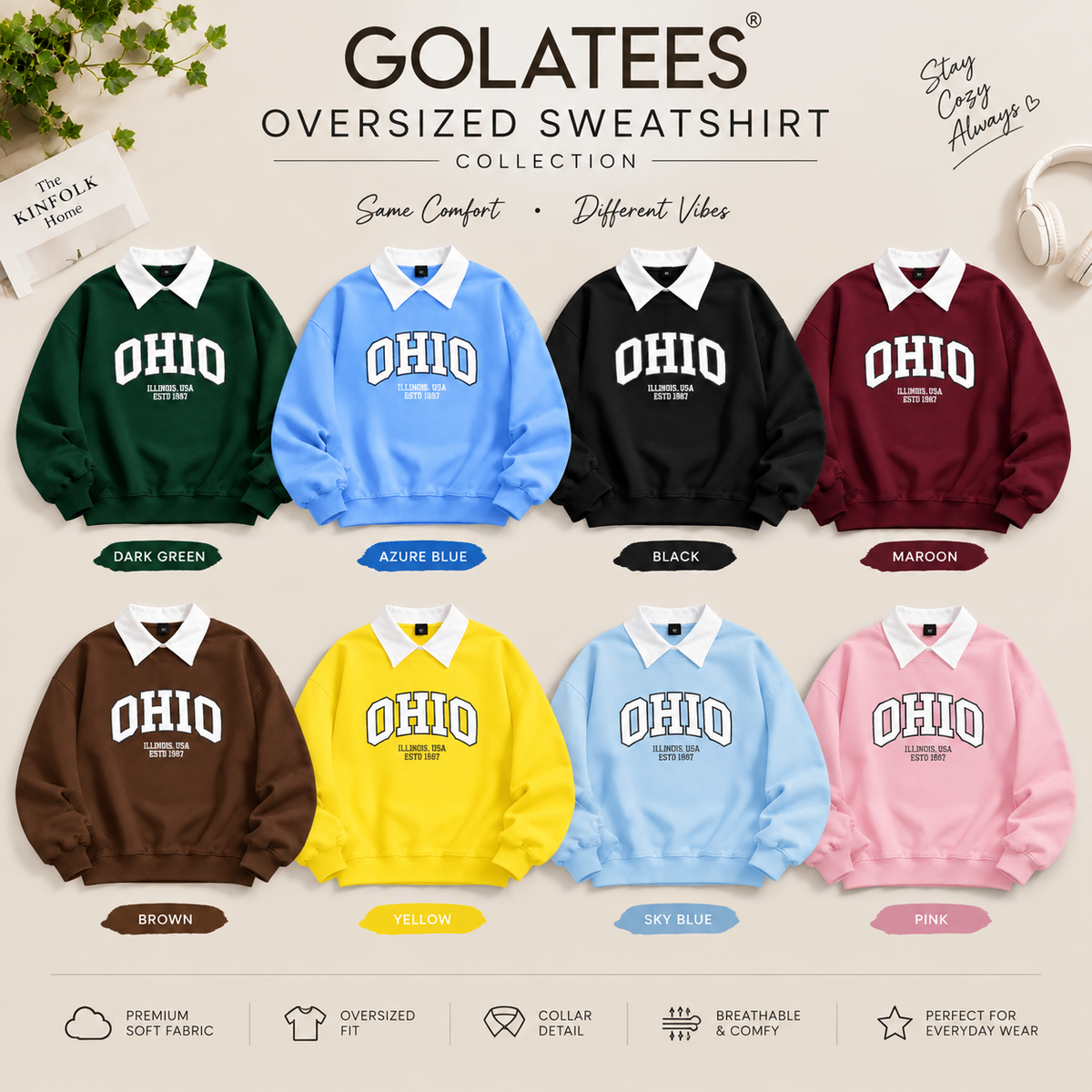 Vintage Ohio Oversized Sweatshirt – Preppy Collar Edition -