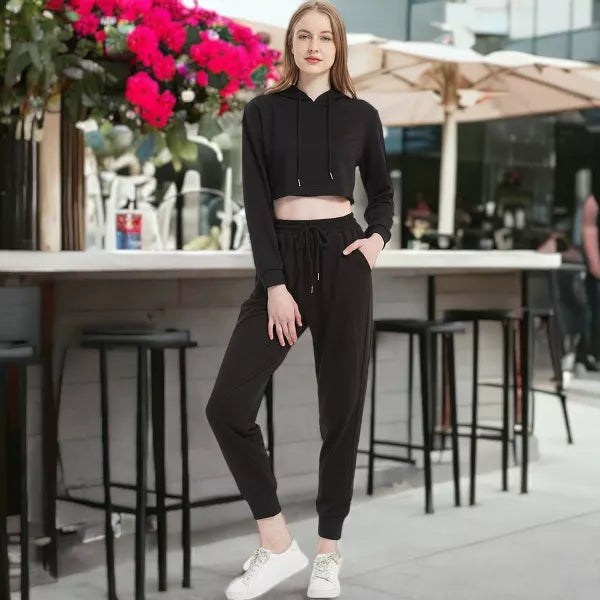 Womens Essential Black Crop Hoodie