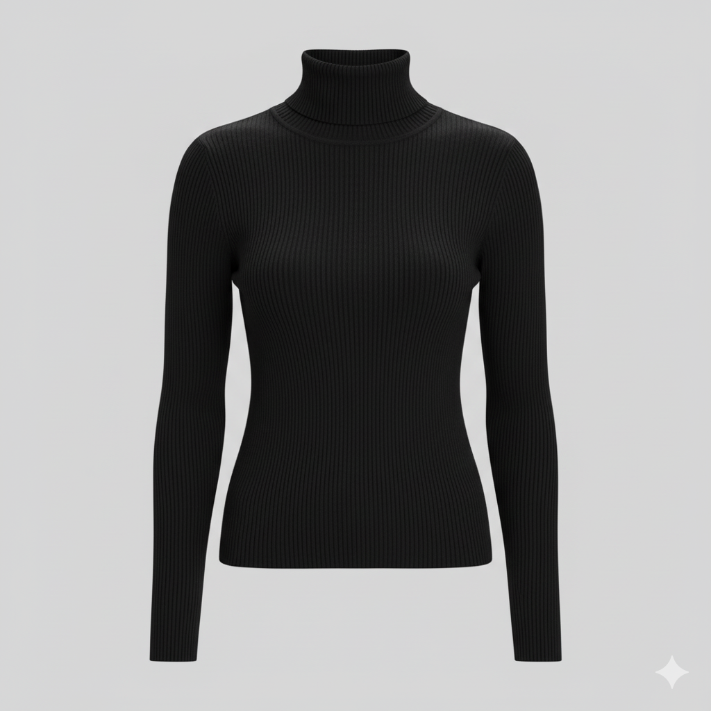 Perfect Comfort Black Ribbed Long Sleeve Turtleneck Top