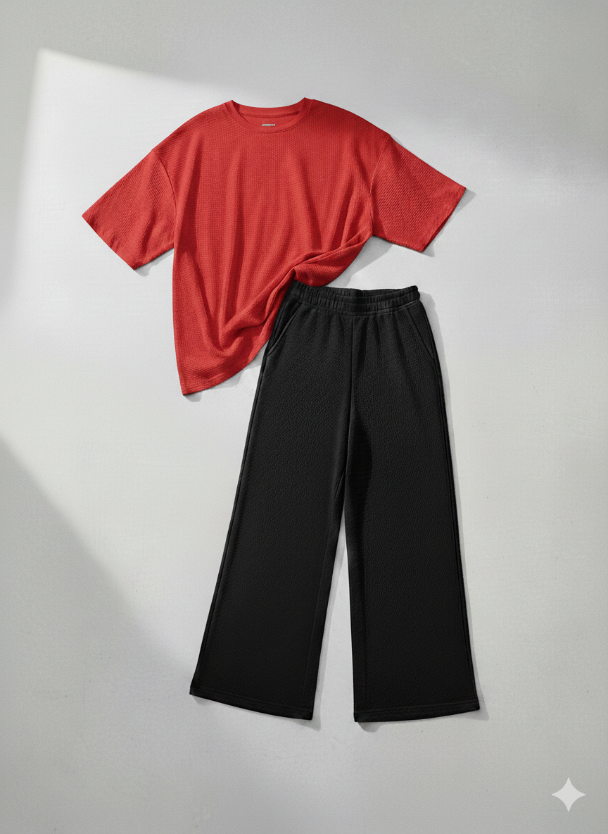 Premium Oversized T-Shirt & Black Wide-Leg Trouser Set