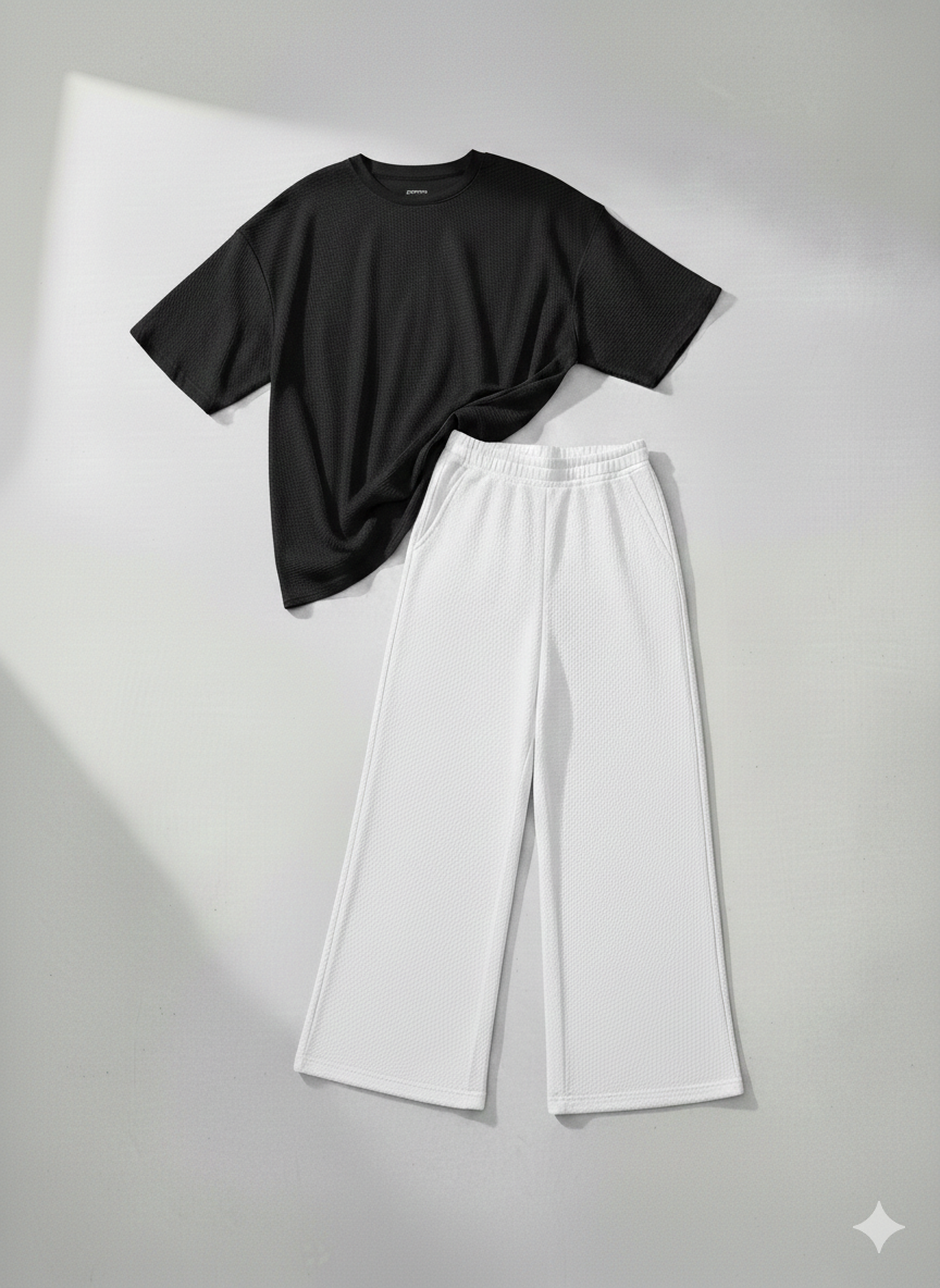 Premium Oversized T-Shirt & White Wide-Leg Trouser Set