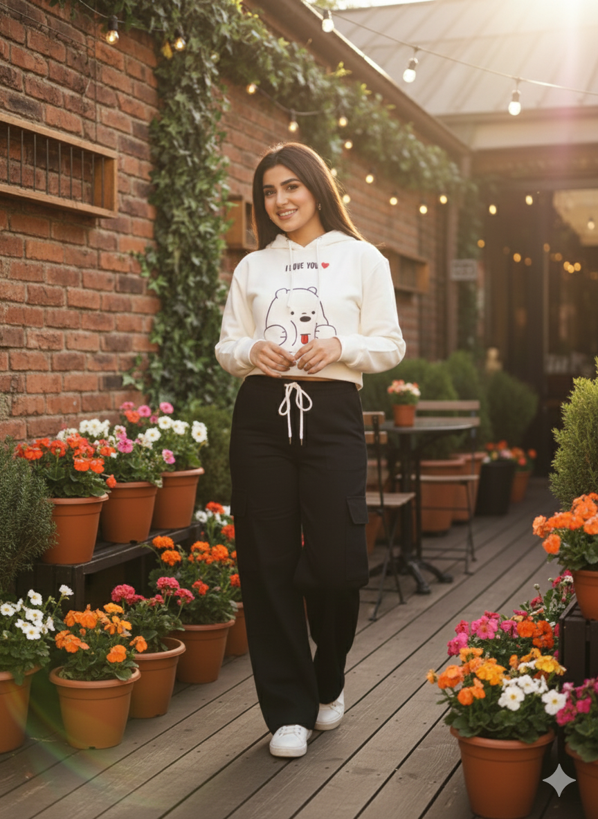 Crop Hoodie with Cargo Wide-Leg Trousers Set