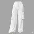 Womens White Drawstring Flap Pocket Cargo Trouser