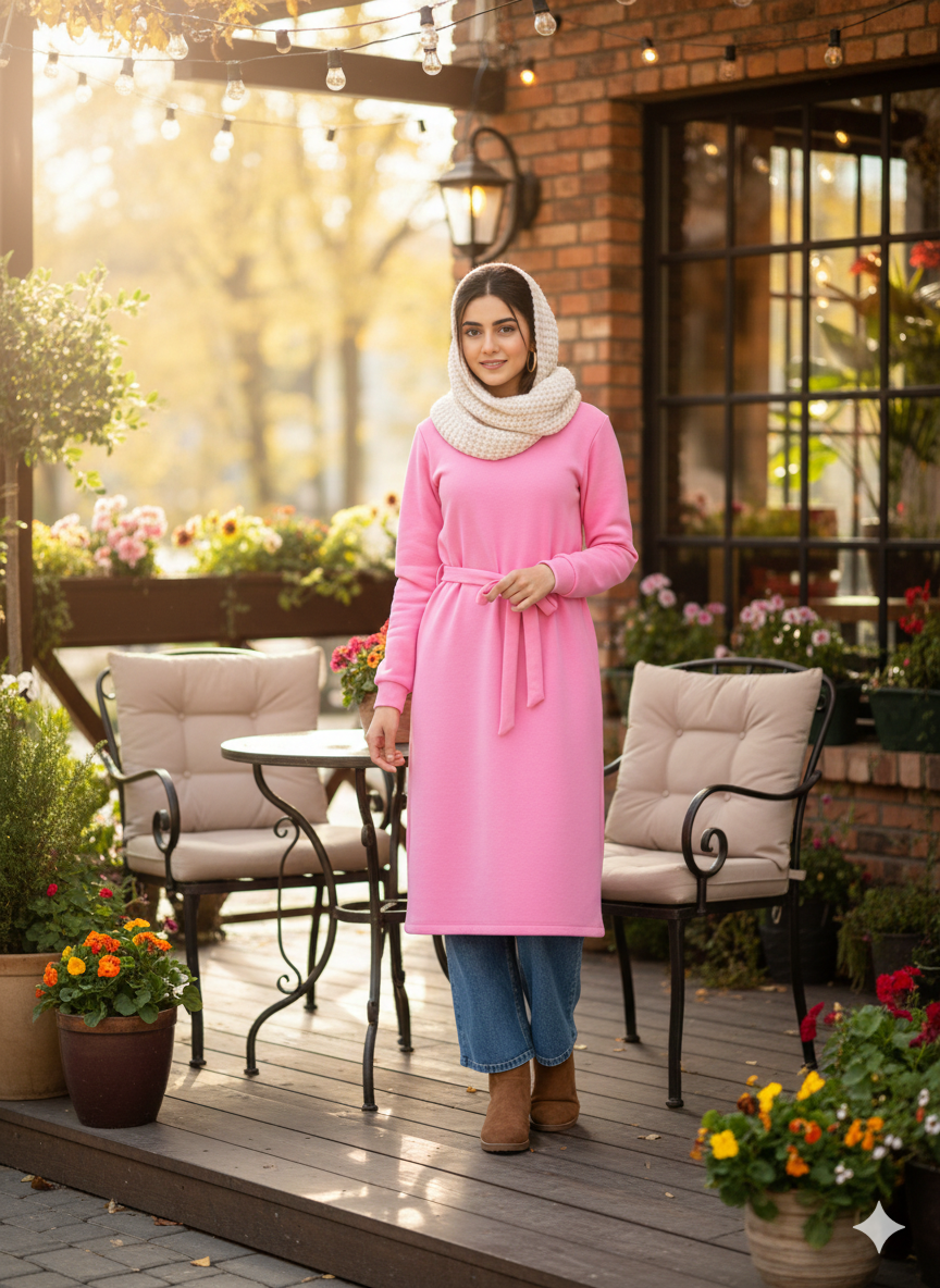 All-Day Comfort Belted Long Sweatshirt