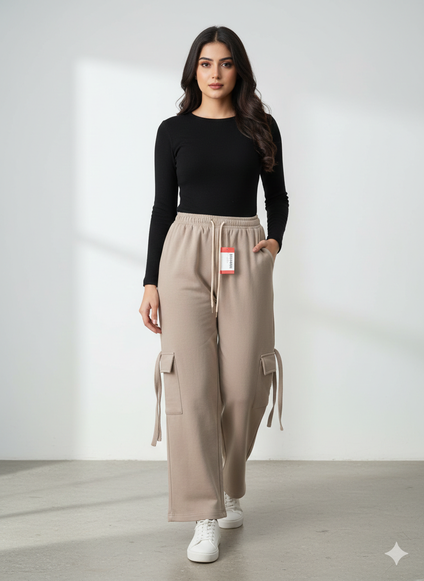 Winter Beige StreetFlex Cargo Wide-Leg Trousers