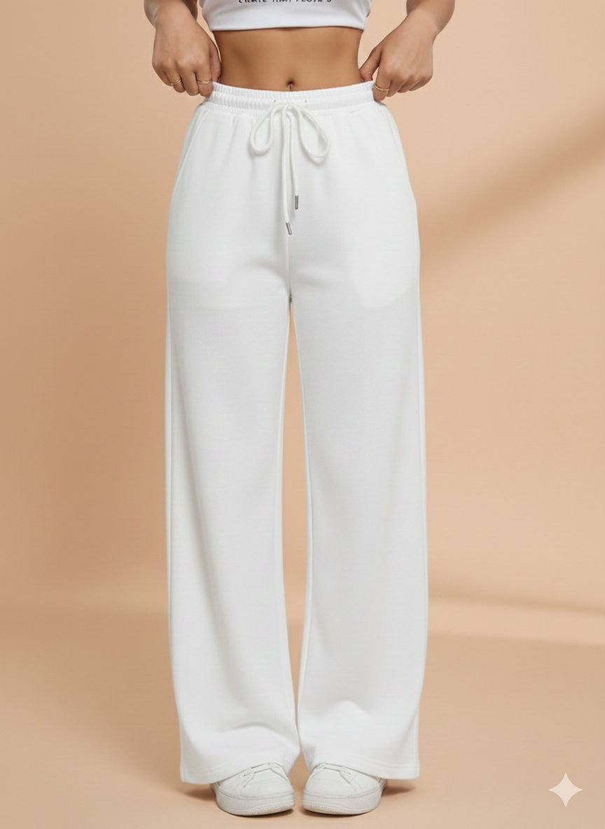 Women Plain Wide-Leg Trousers - White