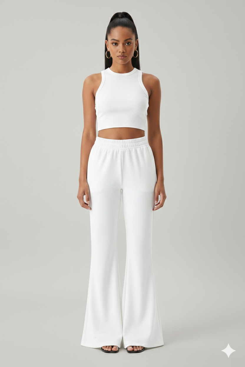 CloudFlex White Wide-Leg Flared Trousers
