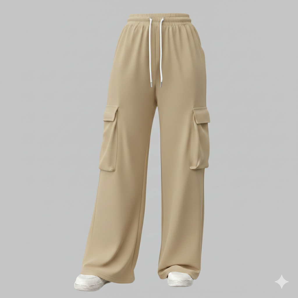 Women Beige Flap Pocket Cargo Trousers