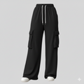 Summer Black Flap Pocket Side Cargo Trouser Drawstring Waist Wide Leg Pants