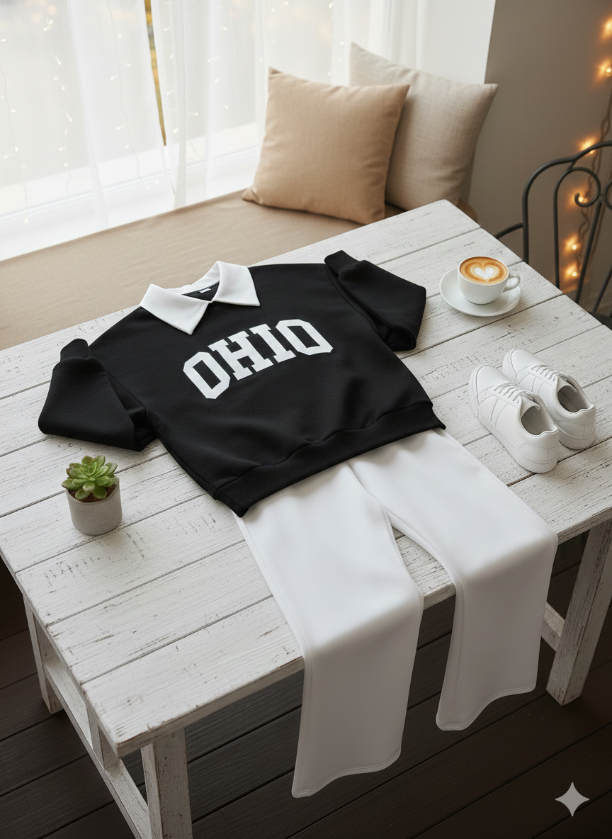 Comfy College Co-Ord – Baggy Sweatshirt & Wide-Leg Fit