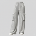 Women's Grey Flap Pocket Side Cargo Sweatpants Drawstring Waist Straight Leg Pants