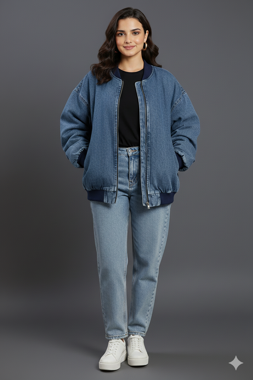 Womens Denim Dream Oversized Bomber Jacket