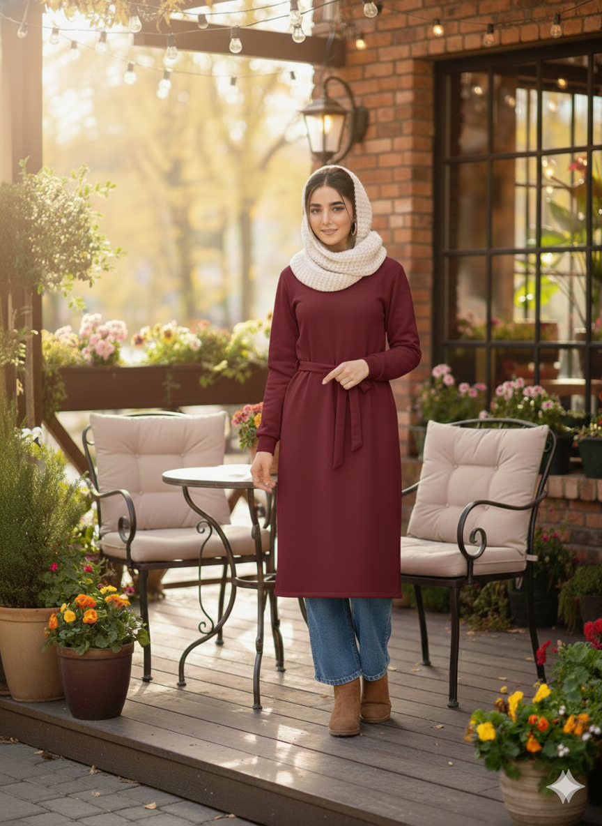 All-Day Comfort Belted Long Sweatshirt