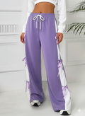 Womens Cute Summer Wide-Leg Trousers with Side Bow Details - Lilac