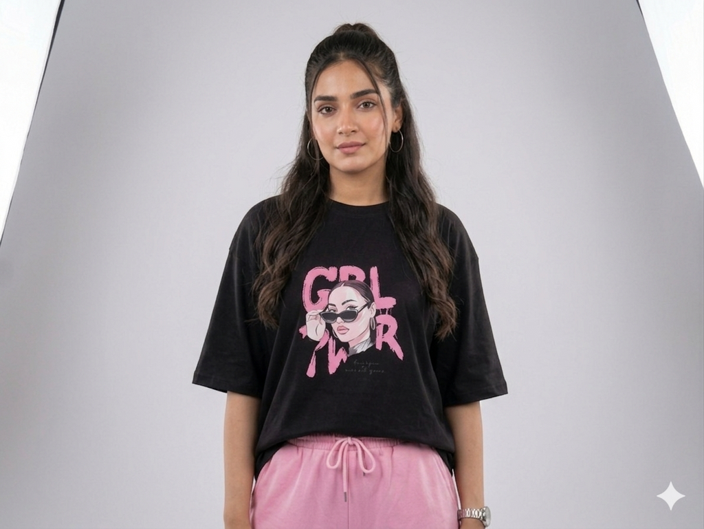 The "Girl Power" Statement Set – Oversized Tee & Wide-Leg Cargo