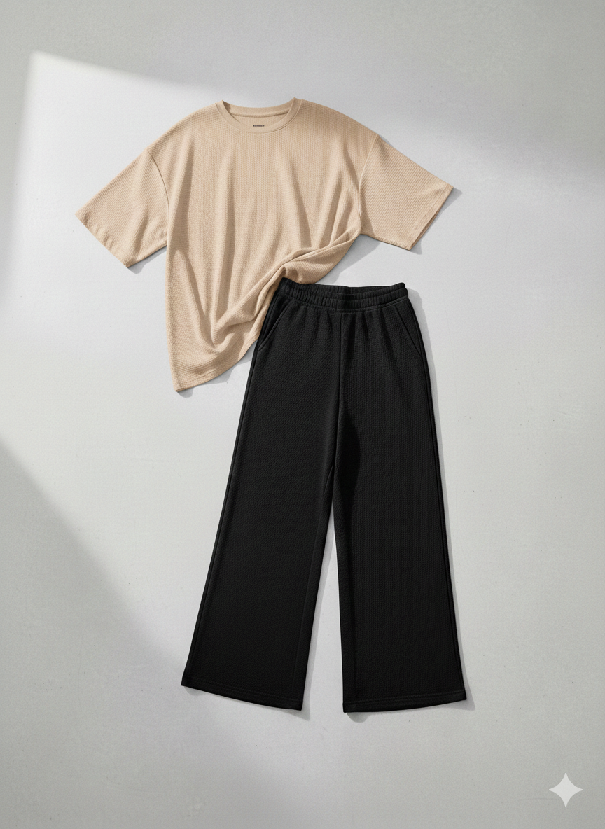 Premium Oversized T-Shirt & Black Wide-Leg Trouser Set