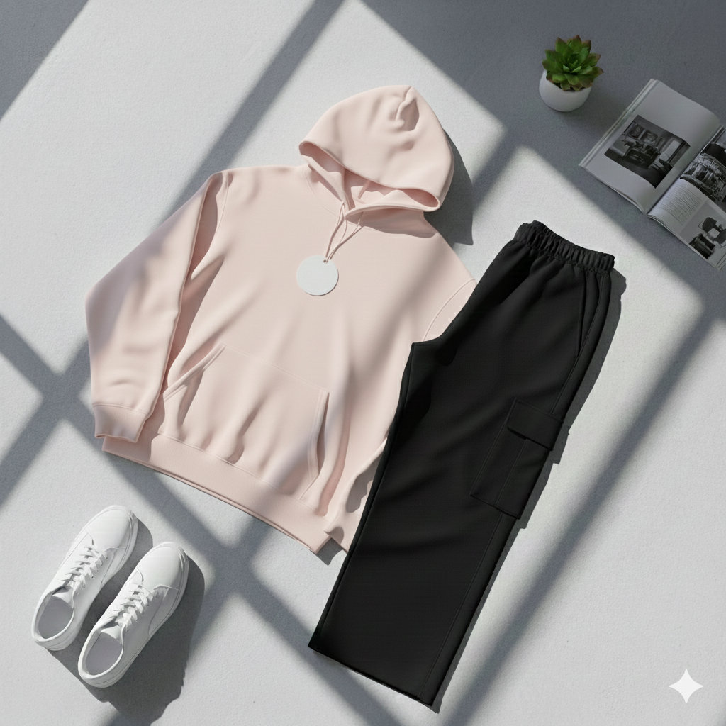 Everyday Basic Plain Hoodie & Black Cargo Outfit