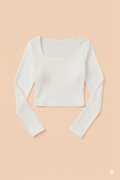 Classic Square Neck Ribbed Fit Top - White