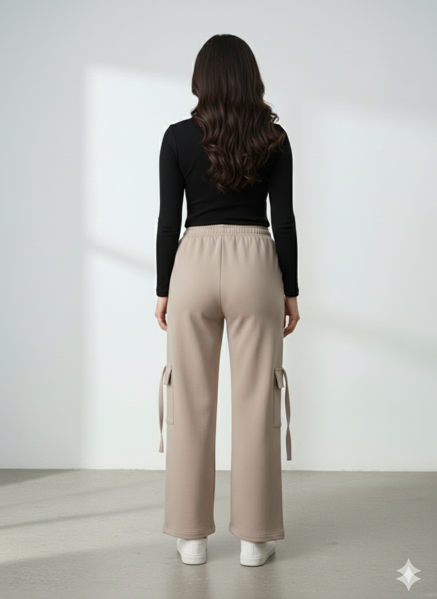 Winter Beige StreetFlex Cargo Wide-Leg Trousers