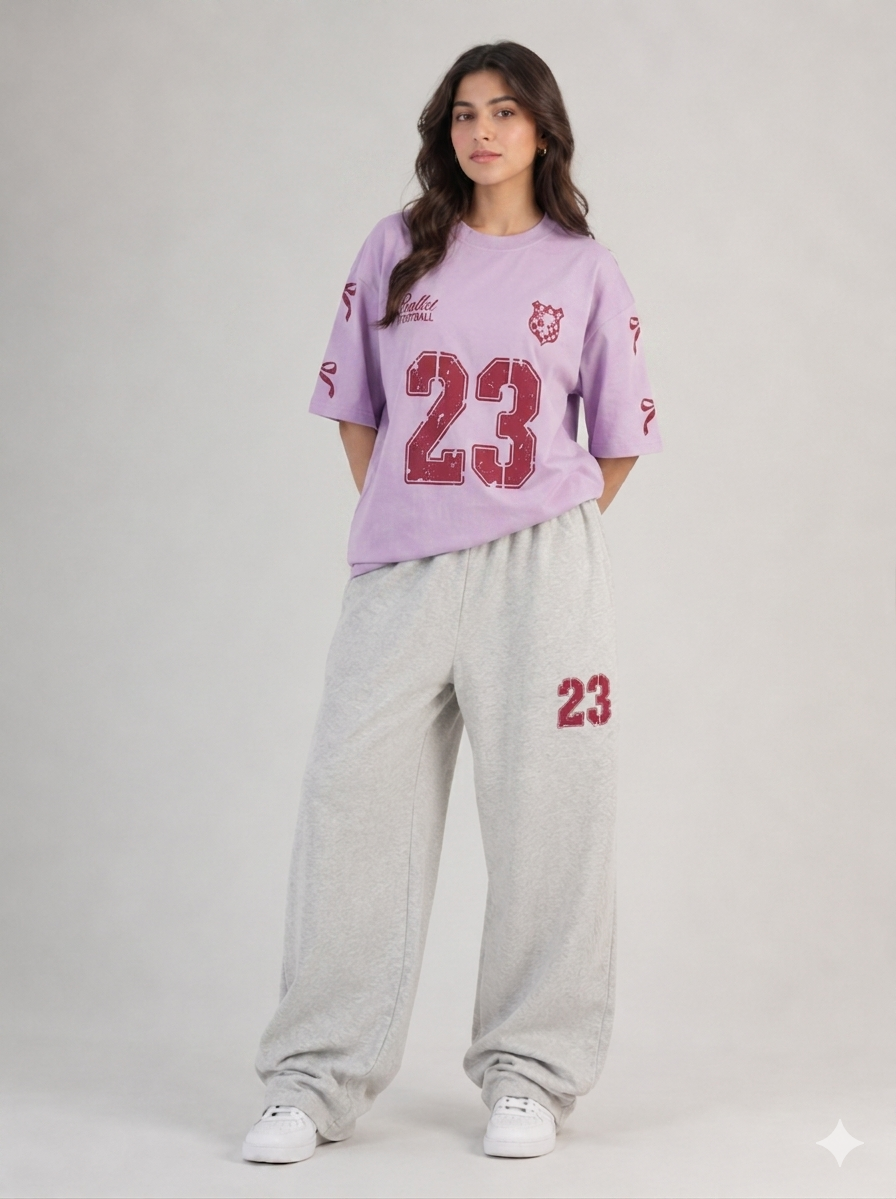 Retro Sport Edit "23" Graphic Tee & Grey Wide-Leg Jogger Set