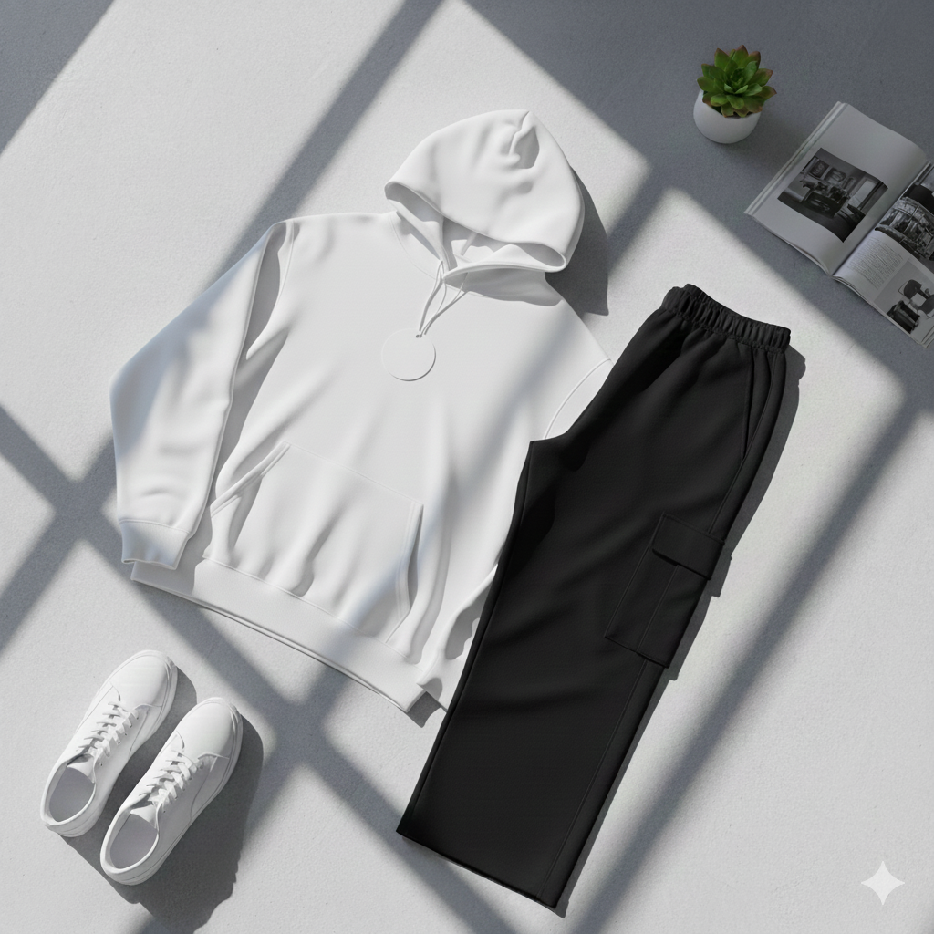 Everyday Basic Plain Hoodie & Black Cargo Outfit