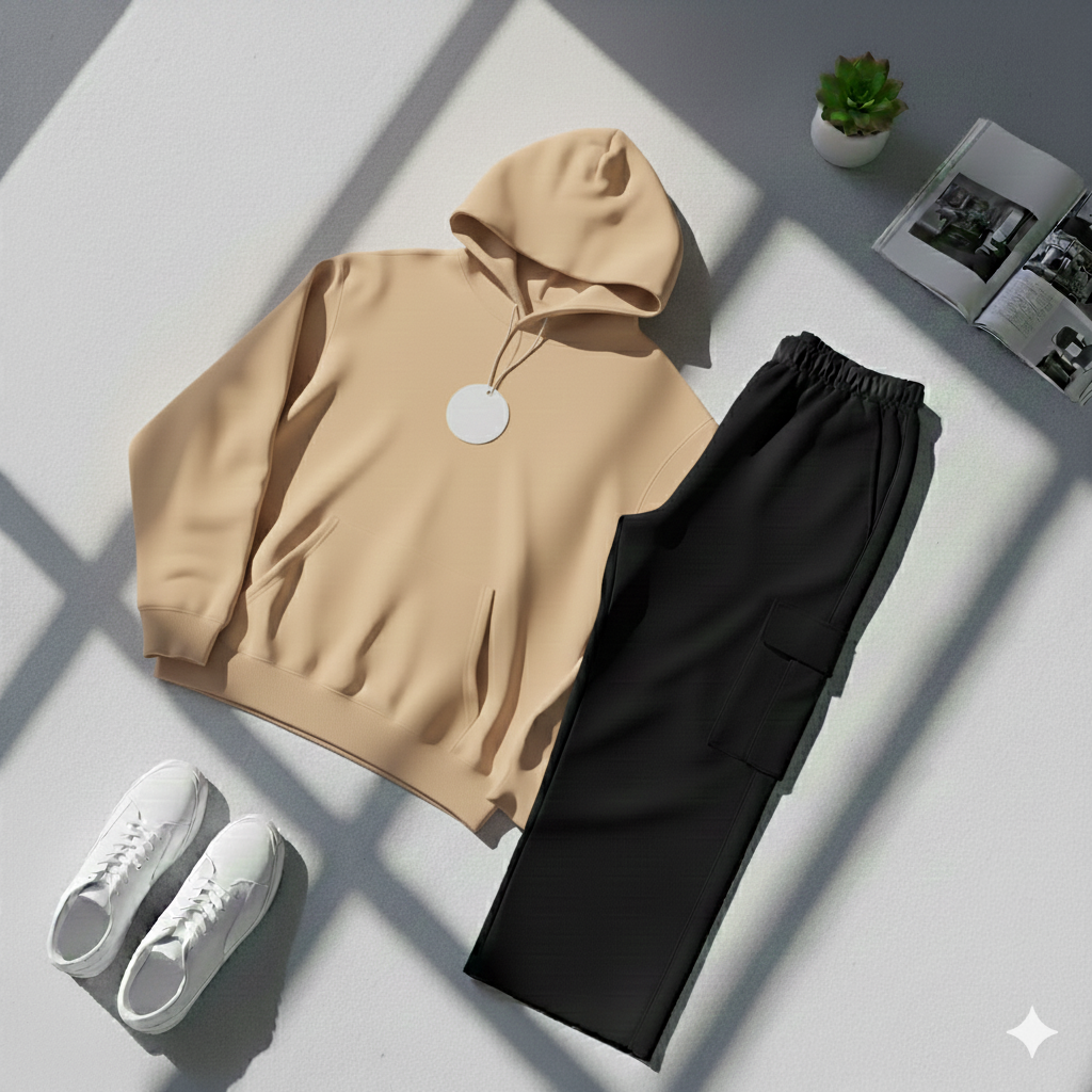 Everyday Basic Plain Hoodie & Black Cargo Outfit