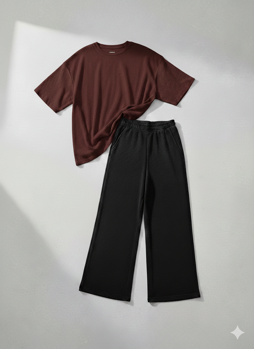 Premium Oversized T-Shirt & Black Wide-Leg Trouser Set