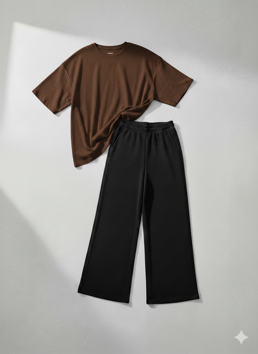 Premium Oversized T-Shirt & Black Wide-Leg Trouser Set