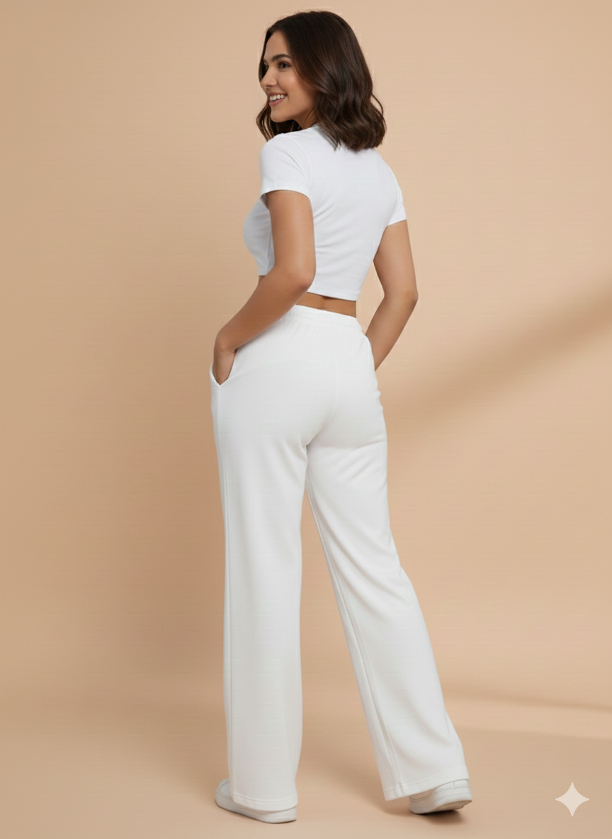 Women Plain Wide-Leg Trousers - White