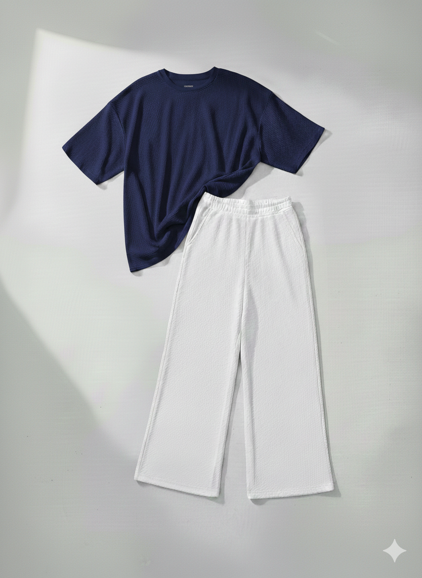 Premium Oversized T-Shirt & White Wide-Leg Trouser Set