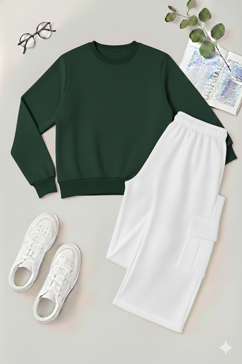 Everyday Essential Basic Plain Sweatshirt & White Cargo Co-Ord