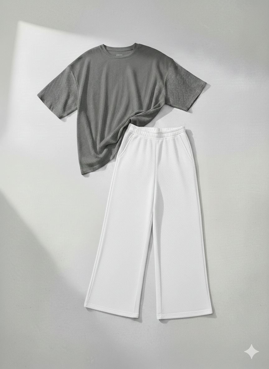 Premium Oversized T-Shirt & White Wide-Leg Trouser Set