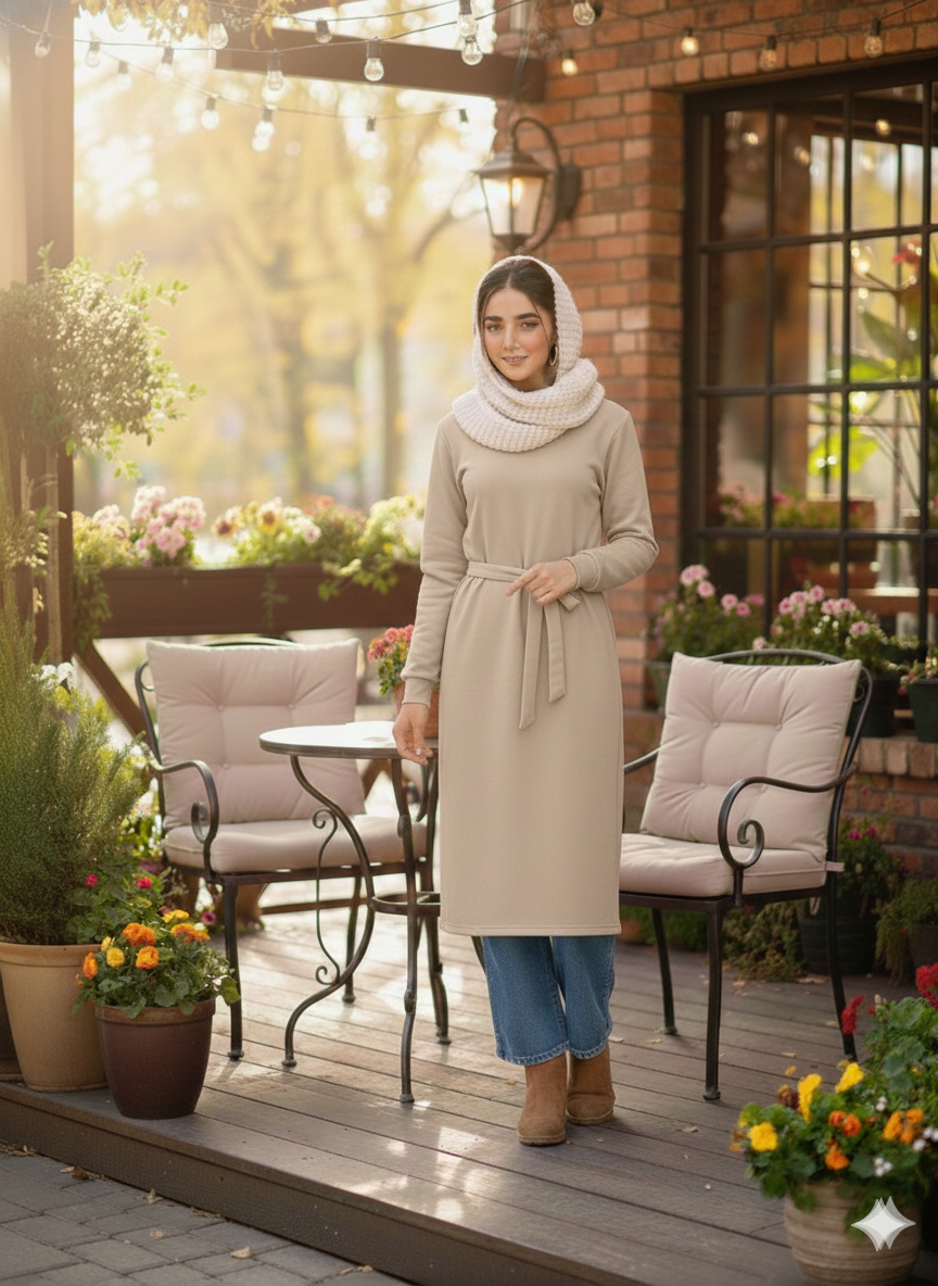 All-Day Comfort Belted Long Sweatshirt