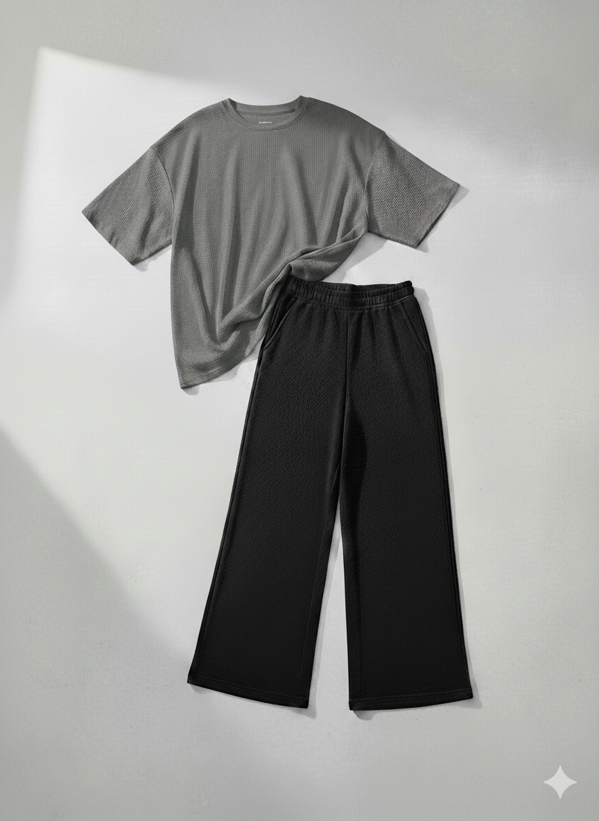 Premium Oversized T-Shirt & Black Wide-Leg Trouser Set