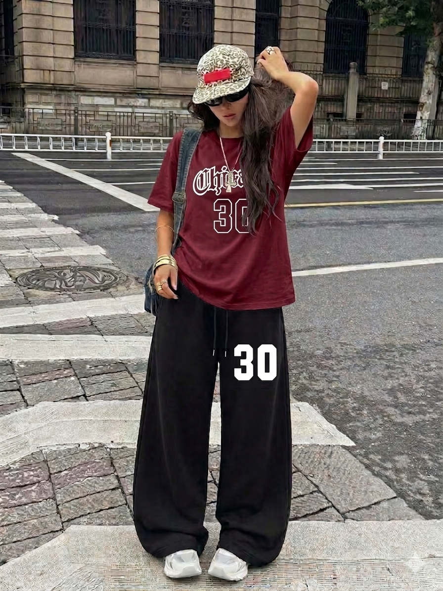 Chicago 30' Graphic Oversized Tee & Wide-Leg Trouser Set