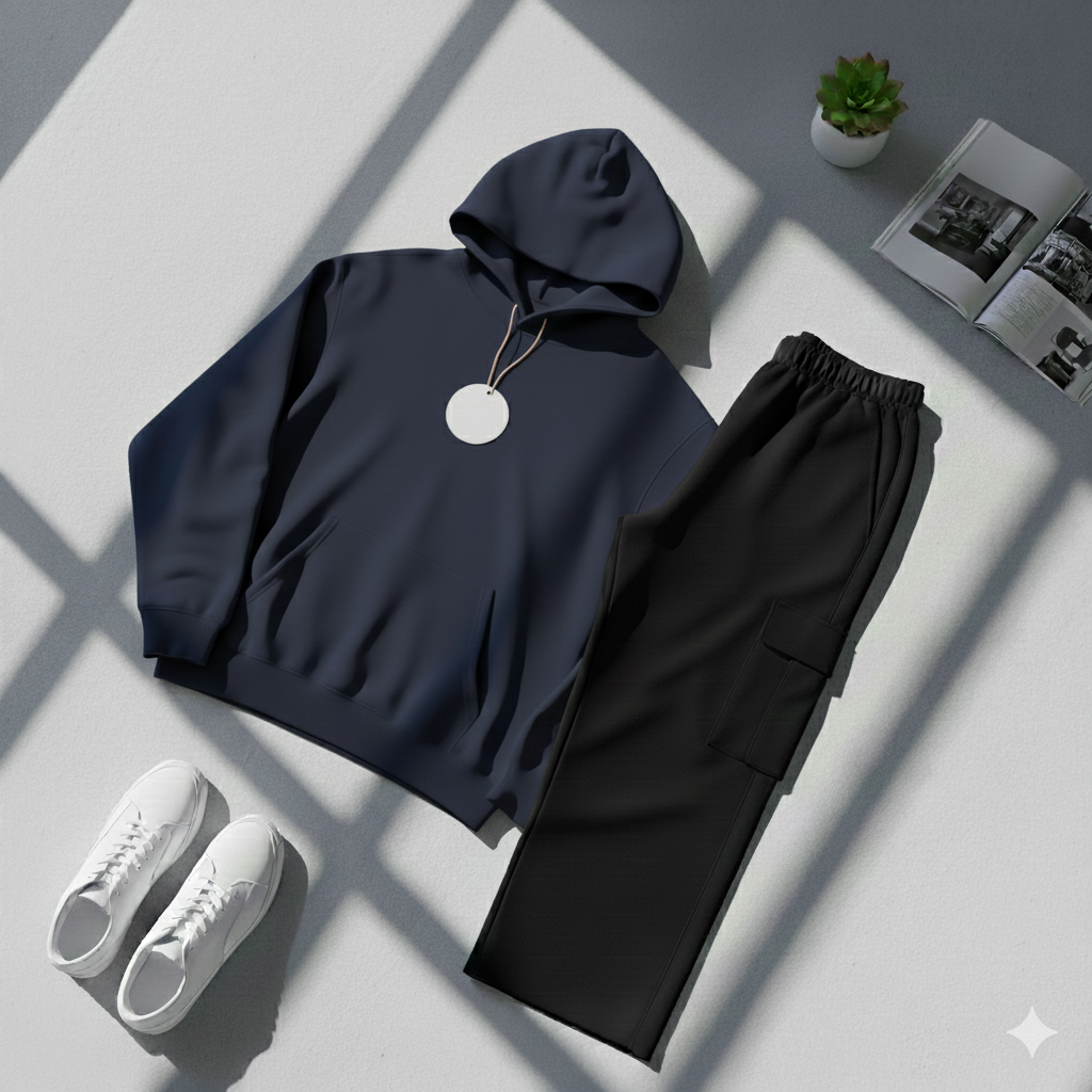 Everyday Basic Plain Hoodie & Black Cargo Outfit