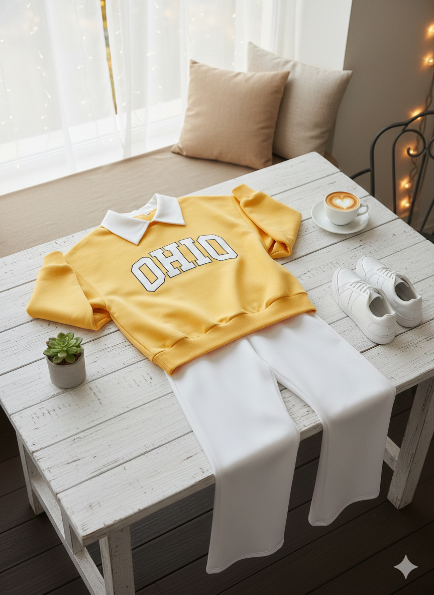 Comfy College Co-Ord – Baggy Sweatshirt & Wide-Leg Fit